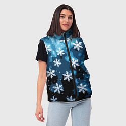 Женский жилет Стилизованный паттерн со снежинками тёмно-синий, цвет: 3D-черный — фото 2