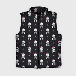 Женский жилет Милый паттерн с черепами и сердцечками на черном ф, цвет: 3D-черный