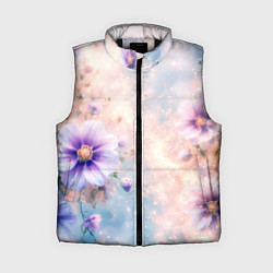 Женский жилет Нежный голубой цветочный с золотистым свечением