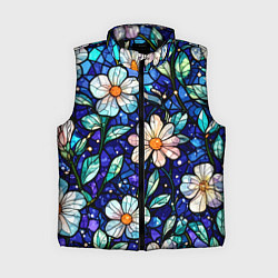 Женский жилет Цветочный тёмно-синий витраж, цвет: 3D-черный