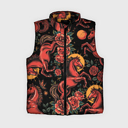 Женский жилет Красная лошадь с розами, цвет: 3D-черный