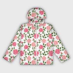 Ветровка с капюшоном женская Розы Паттерн, цвет: 3D-белый