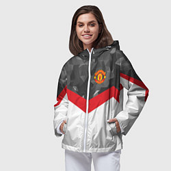 Ветровка с капюшоном женская Man United FC: Grey Polygons, цвет: 3D-белый — фото 2