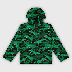 Ветровка с капюшоном женская Зелёные тираннозавры - камуфляж, цвет: 3D-черный