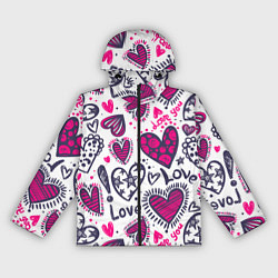 Ветровка с капюшоном женская Love - pink hearts, цвет: 3D-черный