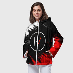 Ветровка с капюшоном женская 21 Pilots: Black & Red, цвет: 3D-белый — фото 2