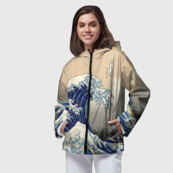 Ветровка с капюшоном женская Kanagawa Wave Art, цвет: 3D-черный — фото 2