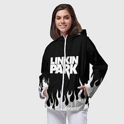 Ветровка с капюшоном женская Linkin Park: Black Flame, цвет: 3D-белый — фото 2