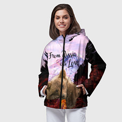 Ветровка с капюшоном женская Из России с любовью, цвет: 3D-черный — фото 2