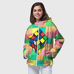 Ветровка с капюшоном женская Кубик Рубика, цвет: 3D-белый — фото 2