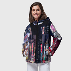 Ветровка с капюшоном женская Ночной Токио, цвет: 3D-черный — фото 2