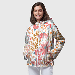 Ветровка с капюшоном женская Цветы, цвет: 3D-белый — фото 2