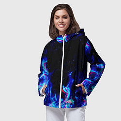Ветровка с капюшоном женская СИНИЙ ОГОНЬ ГЛИТЧ, цвет: 3D-белый — фото 2