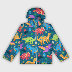 Ветровка с капюшоном женская Арт с динозаврами, цвет: 3D-белый
