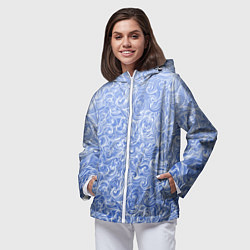 Ветровка с капюшоном женская Волны на голубом фоне, цвет: 3D-белый — фото 2
