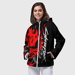 Ветровка с капюшоном женская CYBERPUNK 2077 SAMURAI, цвет: 3D-белый — фото 2