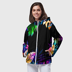Ветровка с капюшоном женская Тропическая Ночь, цвет: 3D-белый — фото 2