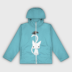 Ветровка с капюшоном женская Белый котик и воробушек, цвет: 3D-белый
