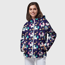 Ветровка с капюшоном женская Unicorn pattern, цвет: 3D-белый — фото 2