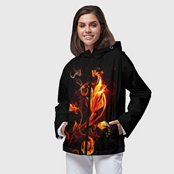 Ветровка с капюшоном женская Огненный цветок, цвет: 3D-черный — фото 2