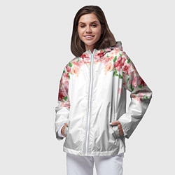 Ветровка с капюшоном женская Цветы, цвет: 3D-белый — фото 2