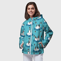 Ветровка с капюшоном женская Пингвины, цвет: 3D-белый — фото 2