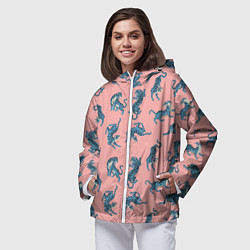 Ветровка с капюшоном женская Много синих тигров Символ года, цвет: 3D-белый — фото 2