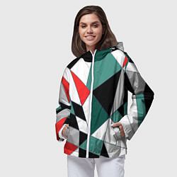 Ветровка с капюшоном женская Абстрактный геометрический, цвет: 3D-белый — фото 2