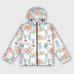 Ветровка с капюшоном женская Акварельные кактусы, цвет: 3D-черный