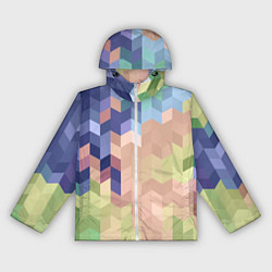 Ветровка с капюшоном женская Абстрактный бежево-синий узор, цвет: 3D-белый