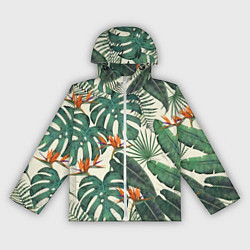 Ветровка с капюшоном женская Тропический паттерн, цвет: 3D-белый
