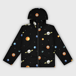 Ветровка с капюшоном женская Планеты в космосе, цвет: 3D-черный