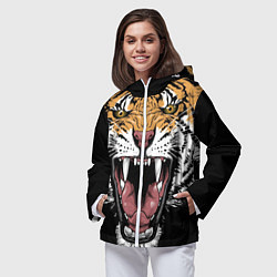 Ветровка с капюшоном женская Оскал амурского тигра, цвет: 3D-белый — фото 2