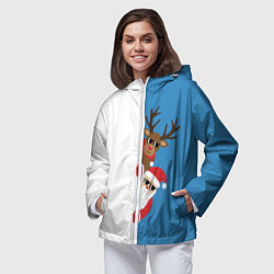Ветровка с капюшоном женская Крутые Санта и Олень, цвет: 3D-белый — фото 2