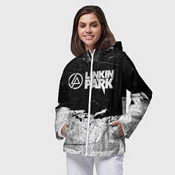 Ветровка с капюшоном женская Линкин Парк Лого Рок ЧБ Linkin Park Rock, цвет: 3D-белый — фото 2