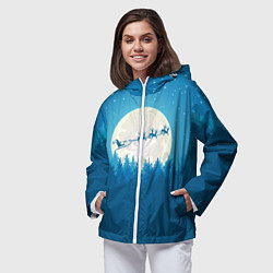 Ветровка с капюшоном женская Санта с Оленями, цвет: 3D-белый — фото 2