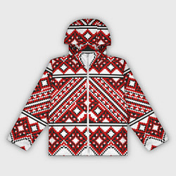 Ветровка с капюшоном женская Русский узор, геометрическая вышивка, цвет: 3D-белый