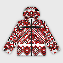Ветровка с капюшоном женская Русский узор, геометрическая вышивка, цвет: 3D-черный
