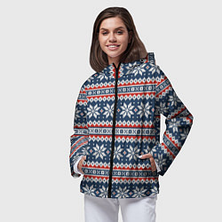Ветровка с капюшоном женская Knitted Christmas Pattern, цвет: 3D-черный — фото 2