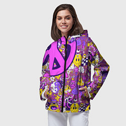 Ветровка с капюшоном женская Психоделика Существа Знаки, цвет: 3D-черный — фото 2