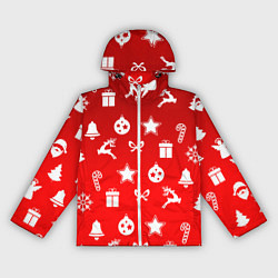 Ветровка с капюшоном женская Новогодний узор красный градиент, цвет: 3D-белый