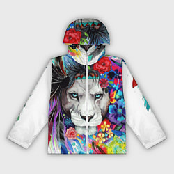 Ветровка с капюшоном женская Лев - сильный взгляд, цвет: 3D-белый