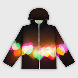 Ветровка с капюшоном женская Горящие сердца всех цветов радуги, цвет: 3D-белый