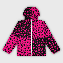 Ветровка с капюшоном женская Черно-Розовые сердца, цвет: 3D-белый