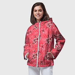 Ветровка с капюшоном женская Сакура красная, цвет: 3D-белый — фото 2