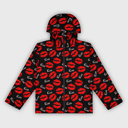 Ветровка с капюшоном женская Kiss поцелуи, цвет: 3D-черный