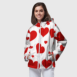 Ветровка с капюшоном женская Красные сердечки Heart, цвет: 3D-белый — фото 2