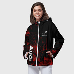 Ветровка с капюшоном женская Ауди, Audi Красный узор, цвет: 3D-белый — фото 2
