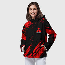 Ветровка с капюшоном женская Mitsubishi Texture Red, цвет: 3D-черный — фото 2