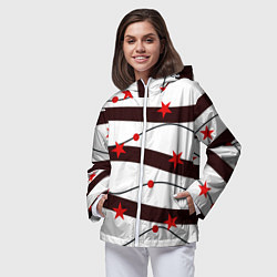 Ветровка с капюшоном женская Красные Звезды На Волнах, цвет: 3D-белый — фото 2